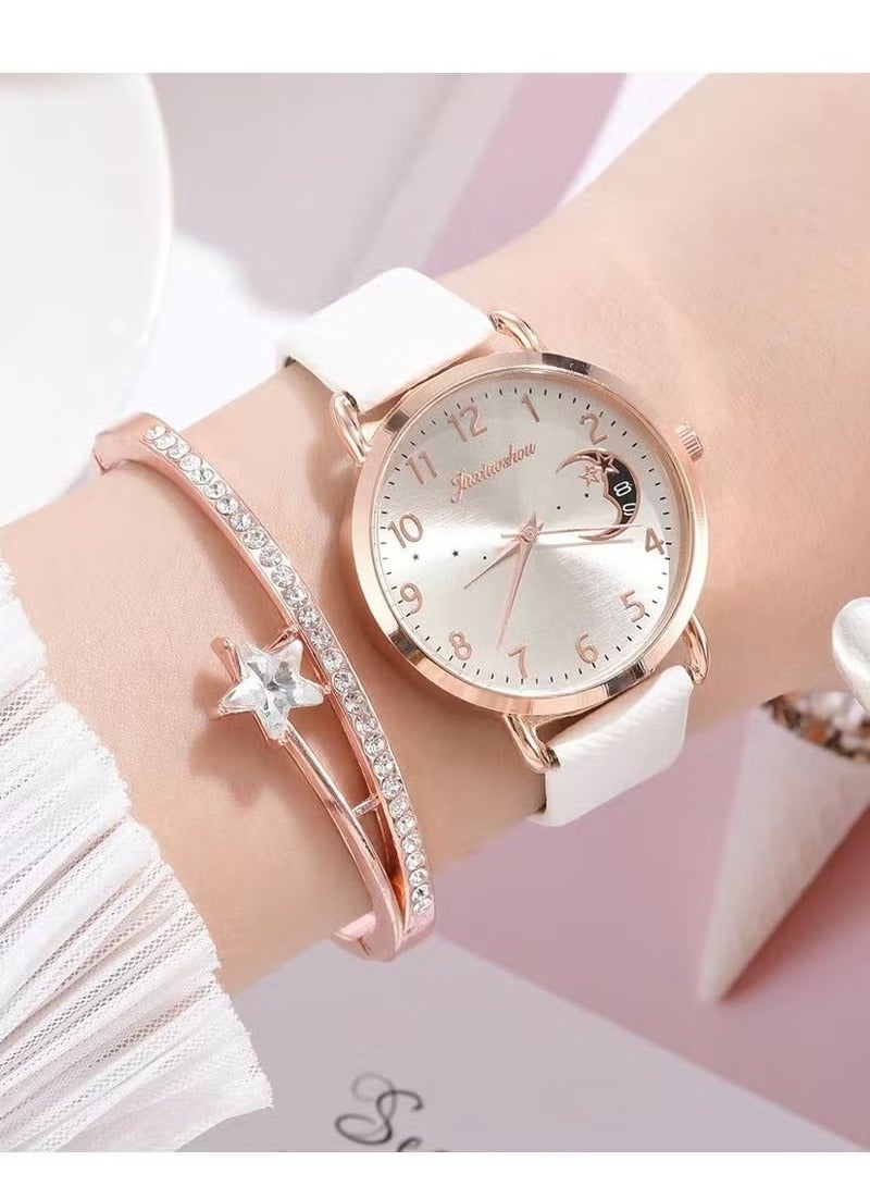 Womens Watch Gifts Set with Bracelet White for Lady Female Girls Minimalist Slim Thin Casual Dress Analog Quartz Wrist Watches - Image 3