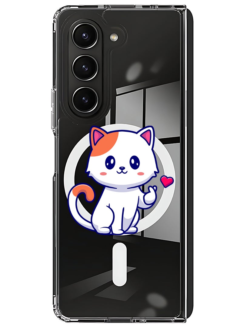 Theodor Magnetic Case for Samsung Galaxy Z Fold 6 Compatible with MagSafe Wireless Charging, Shockproof Phone Bumper Cover Cat love - Image 1