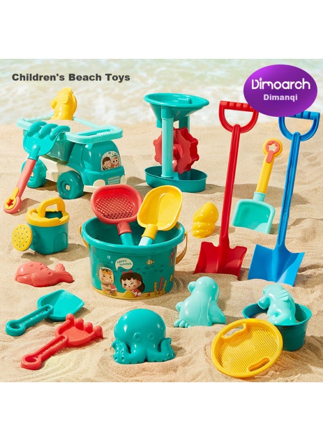 Dimoarch Children's Beach Toys Sand Digging Tools Set Of 20 Summer Outdoor Seaside Sand Play Water Toys Beach Bucket Sand Clock Shovel Beach Car Birthday Gift - Image 1