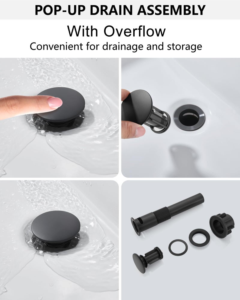Midanya Matte Black Bathroom Sink Faucet Waterfall Spout Single Handle 1 Hole Deck Mount Mixer Tap Lavatory Vanity Sink Faucet Commercial With Deck Plate And Pop Up Drain - Image 5
