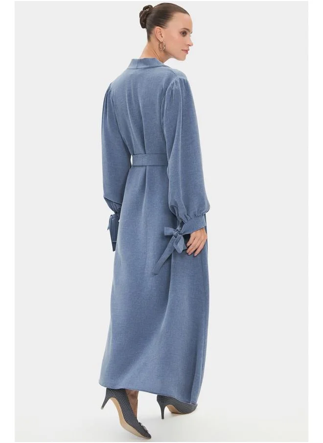 جون June Women Waist Binding Detail Abaya Indigo