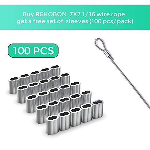 REKOBON Wire Rope, 1/16 Wire Rope, Stainless Steel 304 Wire Cable, 328FT Length Aircraft Cable with 100pcs Sleeves Stops, 7x7 Strand Core, 368 lbs Breaking Strength Perfect for Outdoor,Yard,Garden or Crafts - Image 3
