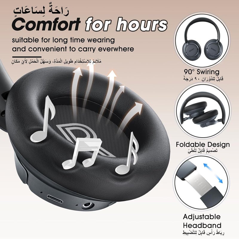BERIBES Active Noise Cancelling Headphones, Headphones Wireless over ear with Microphone, 70H Playtime, Foldable Bluetooth Headphones with HiFi Audio, Deep Bass for Office, Travel, Gym - Image 4