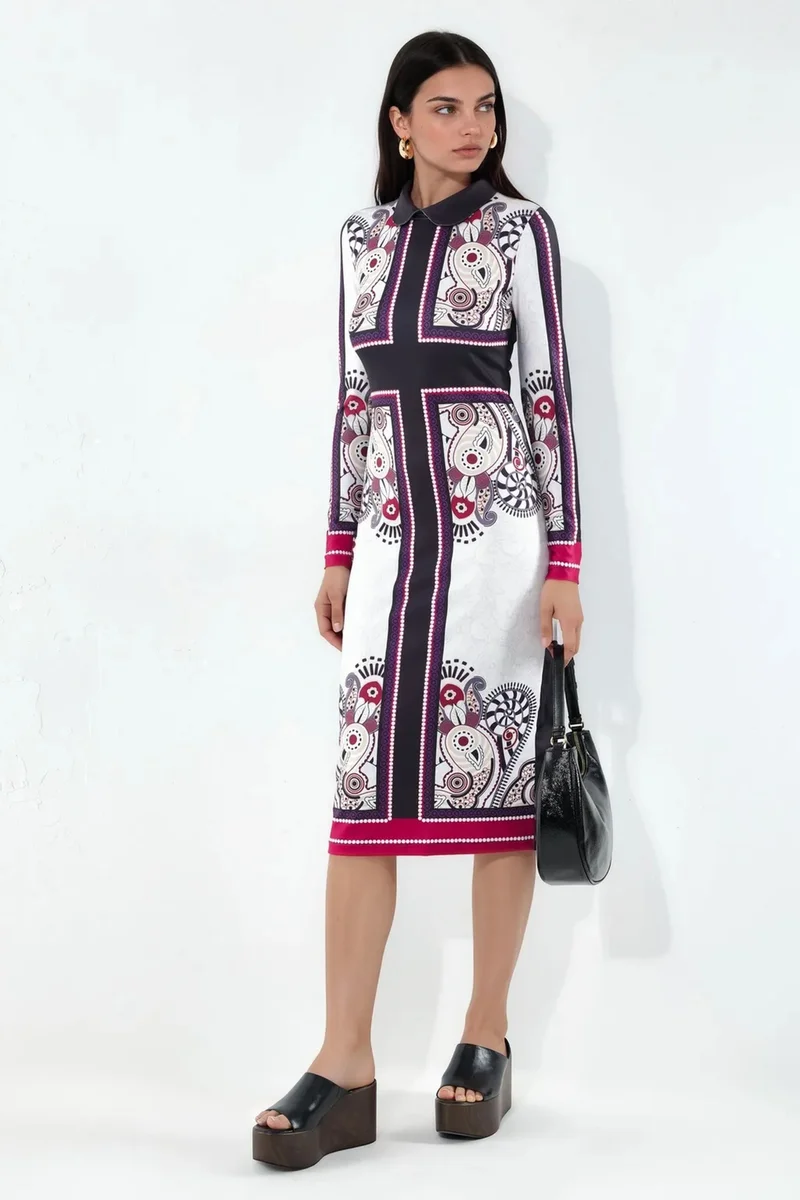 جينيفر Printed Bodycon Midi Dress