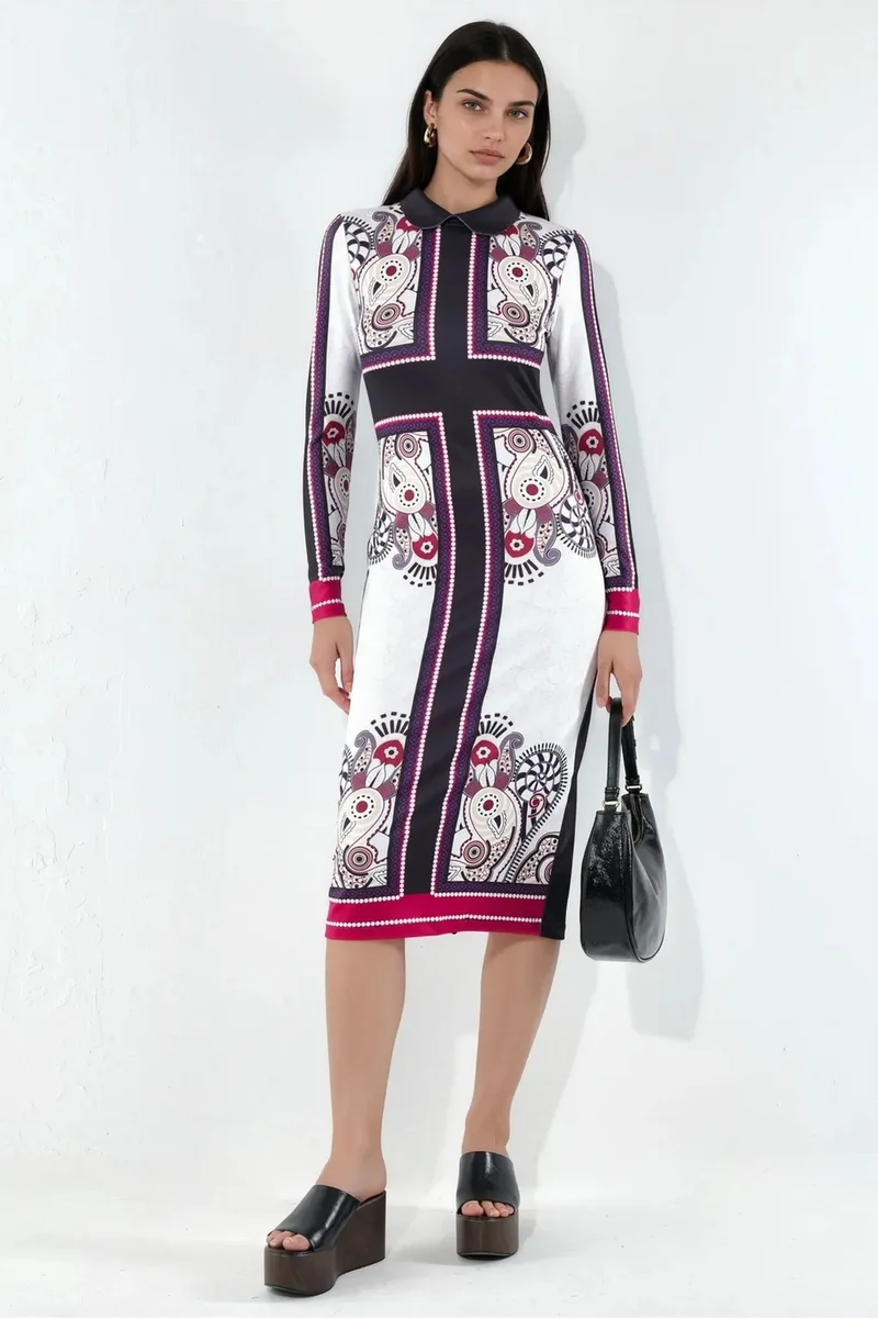 جينيفر Printed Bodycon Midi Dress