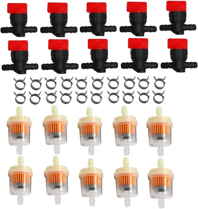 kipa 1/4" In Line Fuel Gas Filter Shut Cut Off Valve Clamp For 494768 697947 698183 John Deere AM36141 AM107340 49019-7001 lawn mower Pack-10 - Image 1