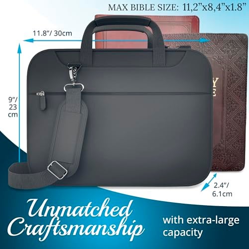 DEHITE Bible Case for Men Bible Cover for Men and Women Grey Extra Large Size Bag Fits Books 112 x 84 x 18 in Pen Slots Zippered Pocket Shoulder Strap Premium Fabric Christian Gift - Image 3