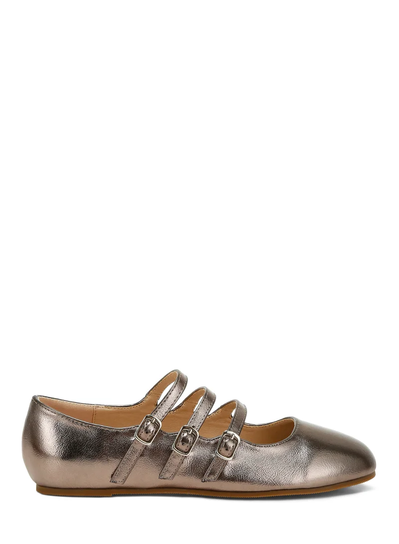 London Rag Triple Strap Mary Jane Sandals in Pewter