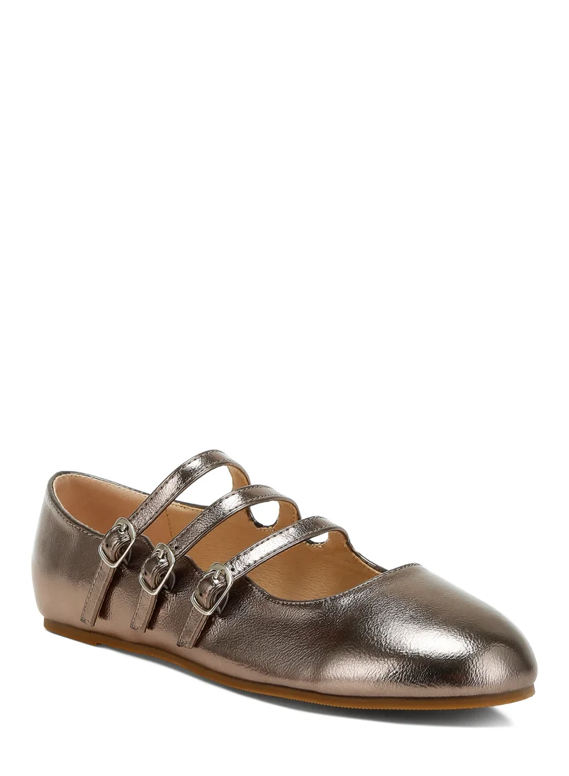 London Rag Triple Strap Mary Jane Sandals in Pewter