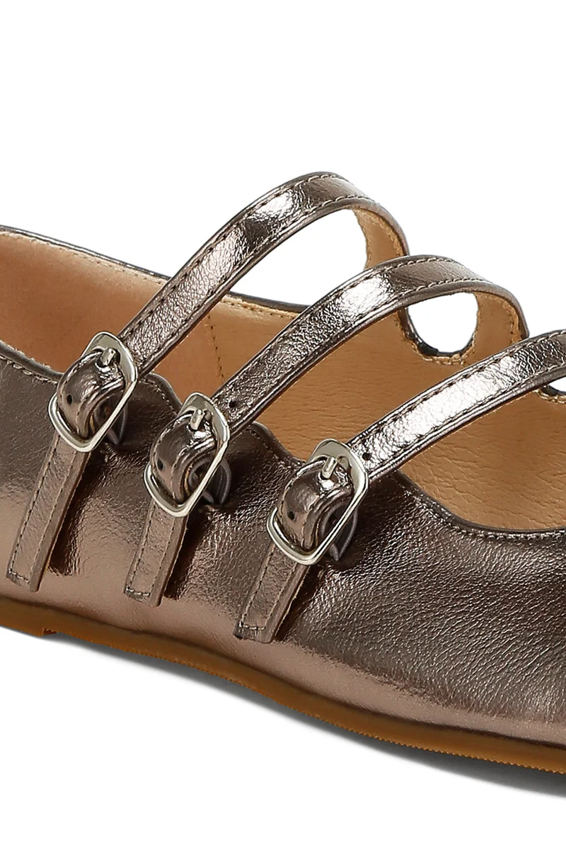 London Rag Triple Strap Mary Jane Sandals in Pewter