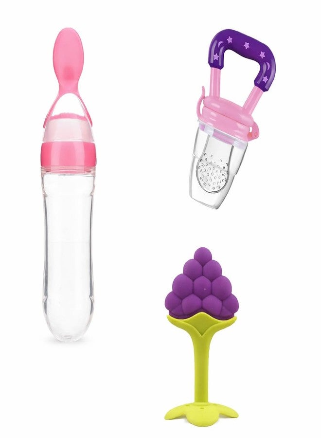 KALRA MAGIC® Baby Feeding & Hygiene Combo Set – Spoon Feeder Bottle, Teether, Fruit Feeder, Bib & Finger Brush | Safe, Easy & Hygienic Essentials for Newborns, Infants & Toddlers (Multiple Variants) (BABY-CARE-COMBO-3IN1-005) - Image 1