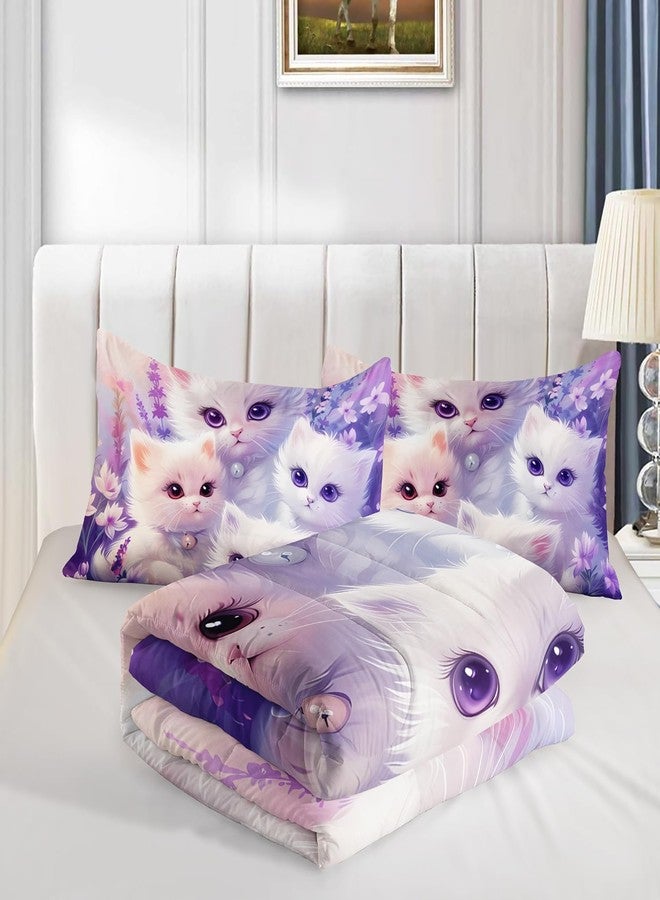 UEVBF Cat Comforter Set Toddler Bedding Set Twin Size,Floral Bedding Animal Themed Comforter Sets for Kids Girls Bedroom Decor Aesthetic,Cute Kids Bedding Comforter Sets with 2 Pillowcases. - Image 4