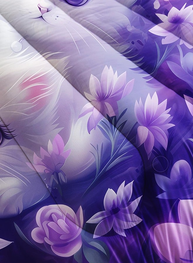 UEVBF Cat Comforter Set Toddler Bedding Set Twin Size,Floral Bedding Animal Themed Comforter Sets for Kids Girls Bedroom Decor Aesthetic,Cute Kids Bedding Comforter Sets with 2 Pillowcases. - Image 5