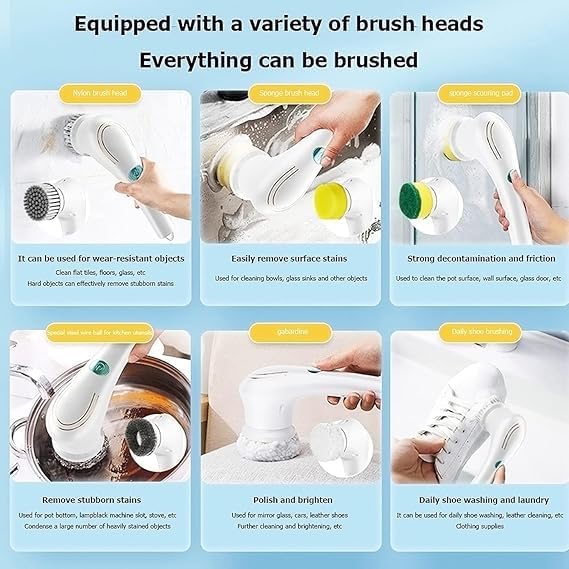 WENGTY Multi-Functional Cleaning Brush 5 in 1 Magic Scrubber Household Cleaning Tools Spin Scrubber Cleaning Scrubber Brush Heads, (Pack of 1) - Image 3