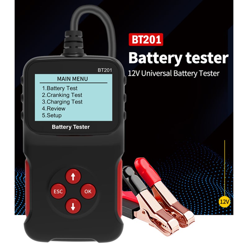 Car Battery Tester 12 V Black - Wide Testing Range CCA 100-2000 (3-220Ah) Battery Analyzer for Car Owners And Car Maintenance Technicians - Image 2