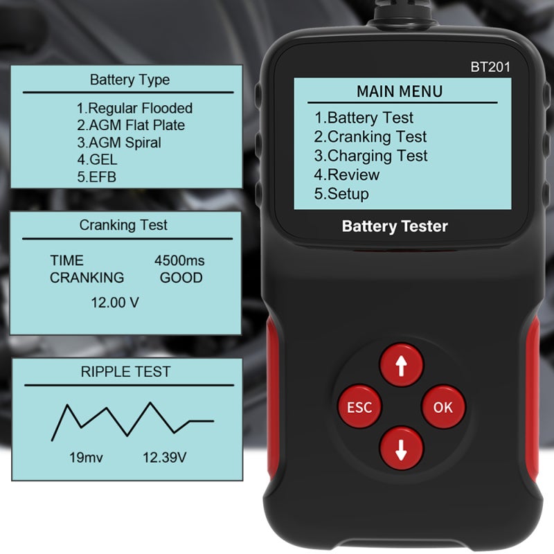 Car Battery Tester 12 V Black - Wide Testing Range CCA 100-2000 (3-220Ah) Battery Analyzer for Car Owners And Car Maintenance Technicians - Image 3