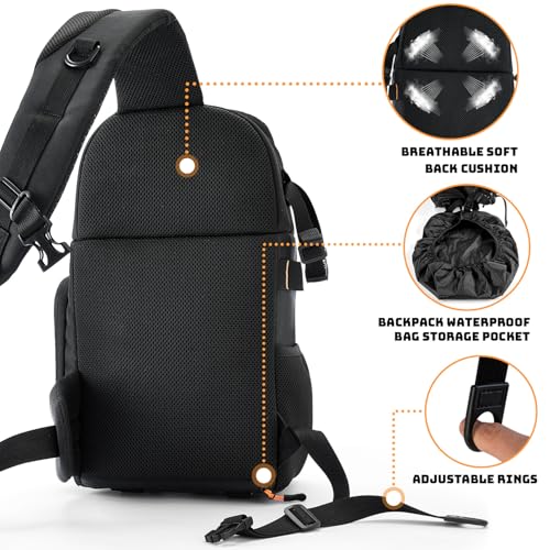 Vogano Camera Sling Bag for Photographers - Waterproof Single-Shoulder Camera Case with Adjustable Dividers, Rain Cover & Side Tripod Pocket - Image 2