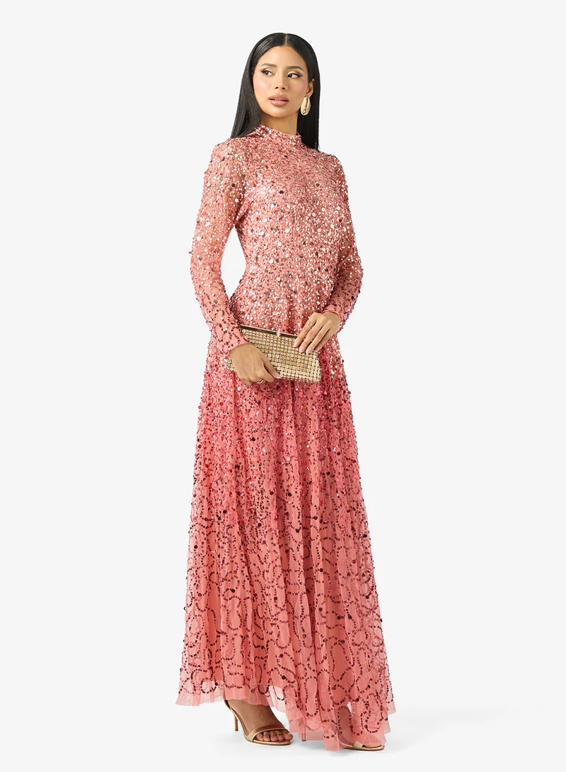 Embellished Long Sleeve Maxi Dress