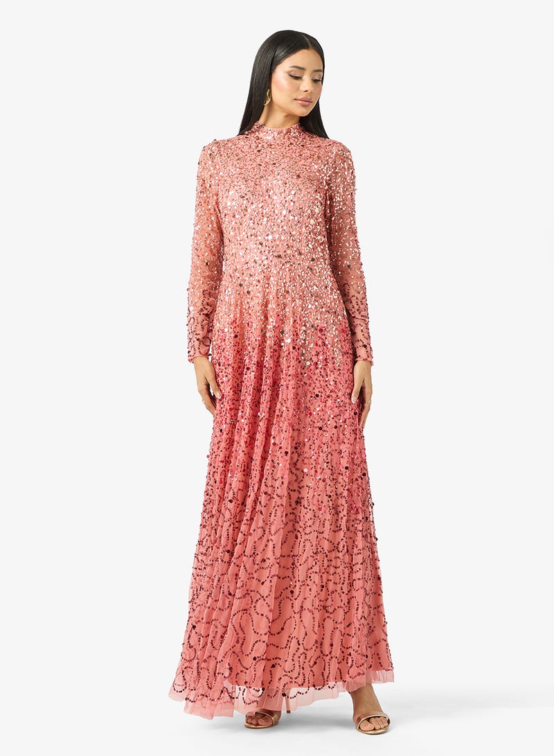 مايا فستان طويل بأكمام طويلة مزين - Image 4