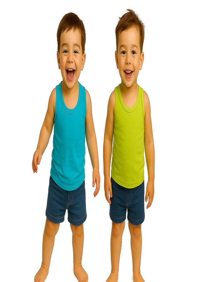Cortica® Colorful Solid Vest Baniyan Cotton Inner wear for Baby Boys,Baby Girls,Boy's,Girl's,Kids & Infant Sleeveless Undershirts baniyaan Sando ganji Tank-Tops Soft Comfortable Multicolor Pack of 2 - Image 1