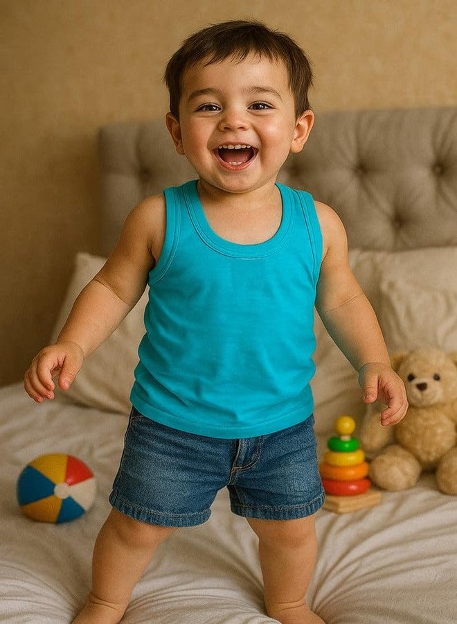 Cortica® Colorful Solid Vest Baniyan Cotton Inner wear for Baby Boys,Baby Girls,Boy's,Girl's,Kids & Infant Sleeveless Undershirts baniyaan Sando ganji Tank-Tops Soft Comfortable Multicolor Pack of 2 - Image 3