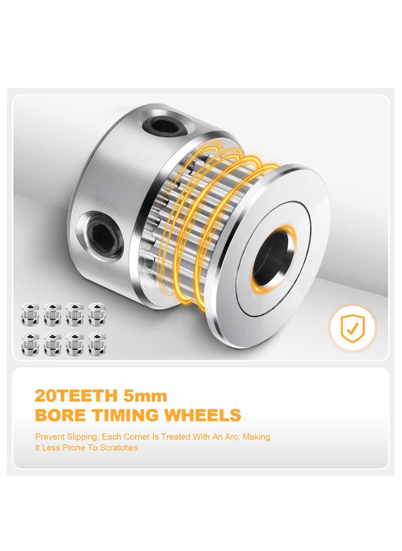 KASTWAVE - 8Pcs GT2 Pulley 20 Teeth 5mm Bore Timing Pulley Wheel for 6mm Width 3D Printer Belt, Aluminum 3D Printer Timing Belt Pulley Wheel with Ball-end Hex Wrench - Image 1