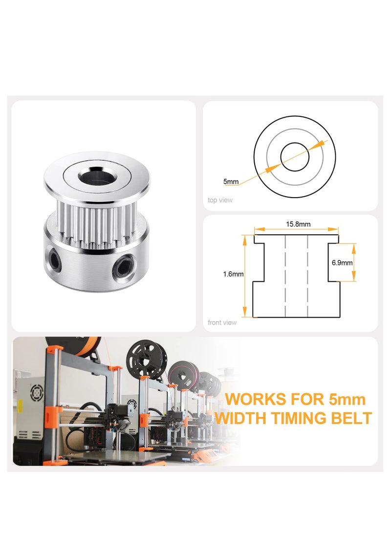 KASTWAVE - 8Pcs GT2 Pulley 20 Teeth 5mm Bore Timing Pulley Wheel for 6mm Width 3D Printer Belt, Aluminum 3D Printer Timing Belt Pulley Wheel with Ball-end Hex Wrench - Image 1