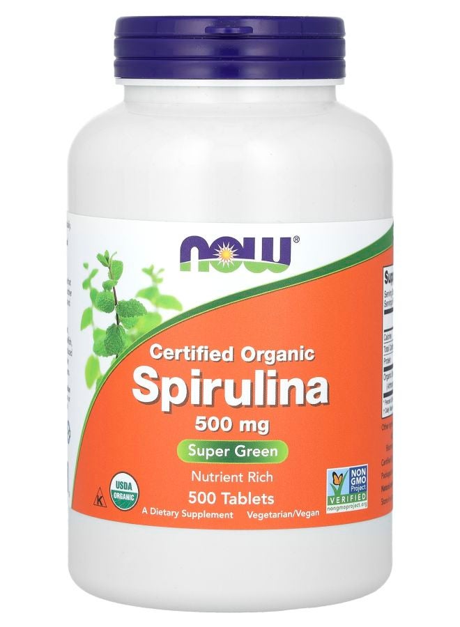 now Certified Organic Spirulina 3000 mg 500 Tablets (500 mg Per Tablet)