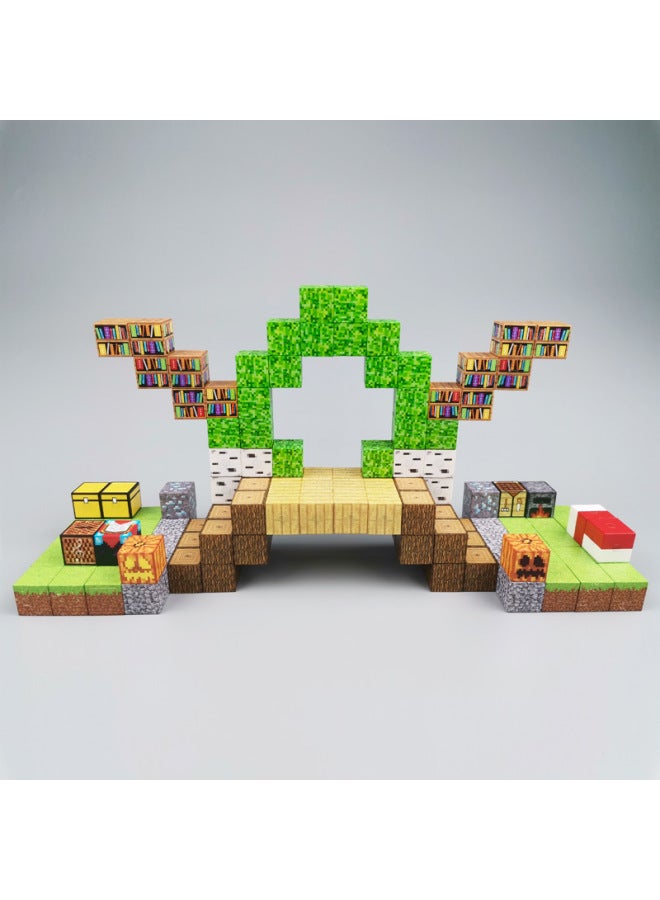 My World Magnetic Cube Wooden Block Children Assembled Games Peripheral Mini Building Block Toys-Color:T051-stone House-80 Pieces - Image 1