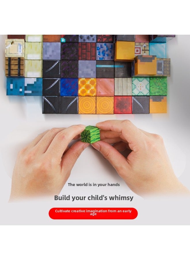 My World Magnetic Cube Wooden Block Children Assembled Games Peripheral Mini Building Block Toys-Color:T051-stone House-80 Pieces - Image 2