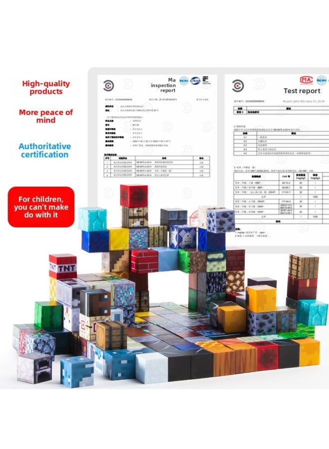 My World Magnetic Cube Wooden Block Children Assembled Games Peripheral Mini Building Block Toys-Color:T051-stone House-80 Pieces - Image 4
