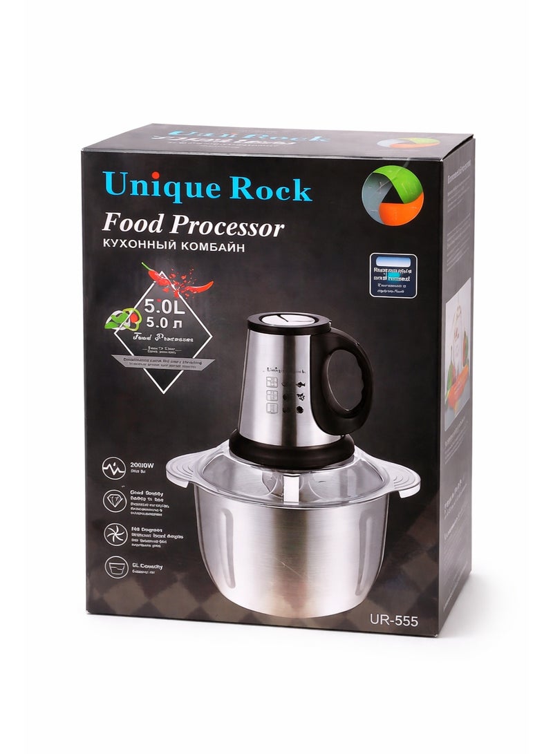 Stainless steel 5 liter meat and vegetable chopper, 2000 watt capacity, rust-proof steel, metal gear, 4 sharp blades - and the cover is anti-breakage, with a one-year warranty - Image 1