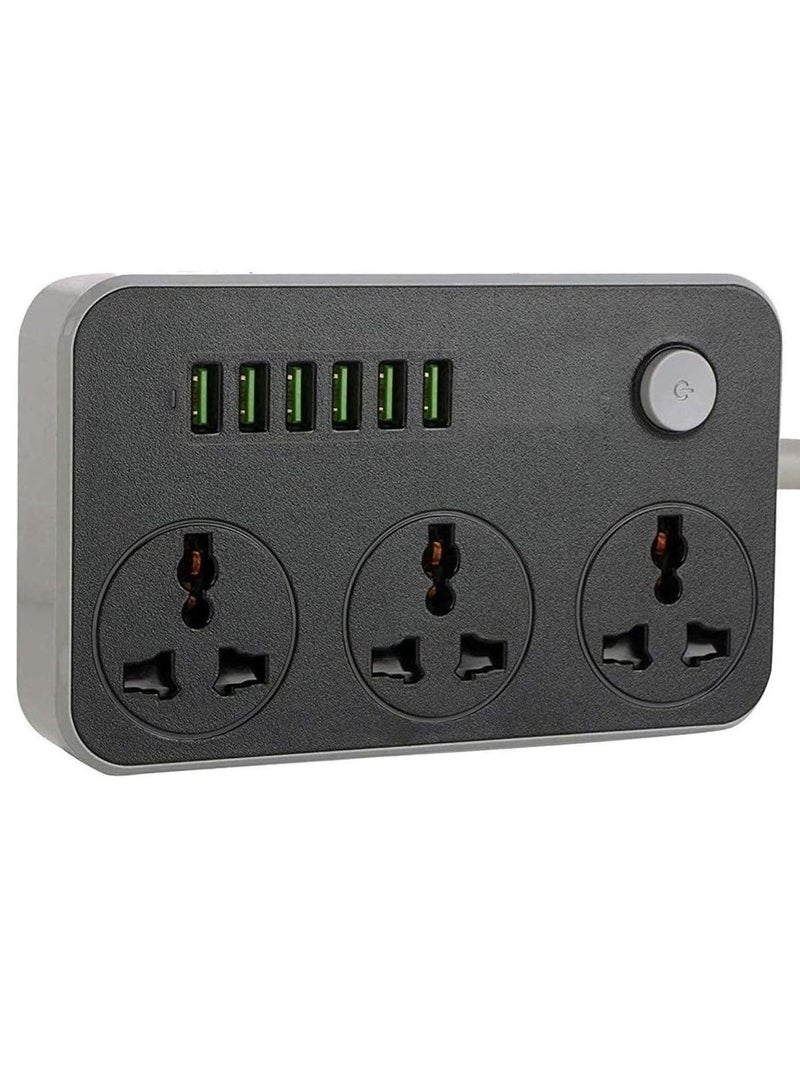 ELTRAZONE 3.4 A Smart Extension Board with 3 Universal Socket and Surge Protector with 6 USB Type A Charger Ports(Black)  - Image 2