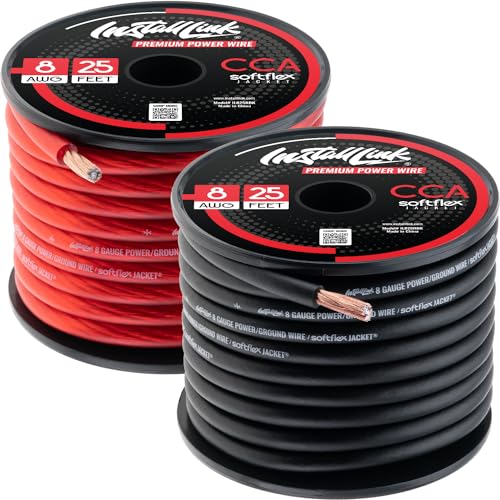 Install Link 8 AWG Gauge Power or Ground Wire Cable 25ft Red, 25ft Black (50 Feet Total), CCA - Image 1