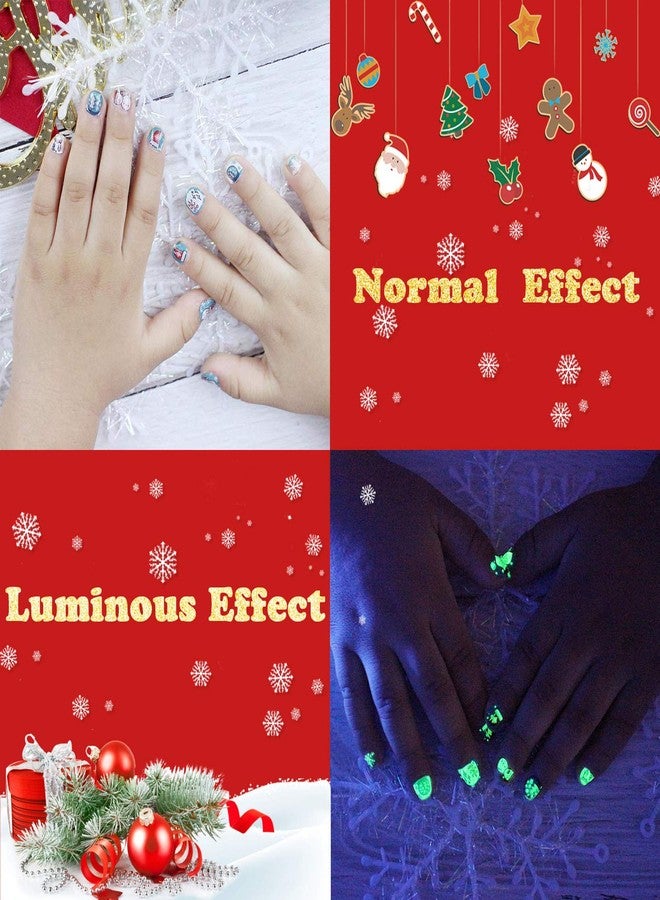 Partywind Luminous Christmas Nail Stickers for Kids Girls, Glow Self-Adhesive Nail Decals for Nail Art Decorations, Holiday Nail Stickers with Snowflakes, Xmas Tree, Santa, Snowman (6 Sheets) - Image 2
