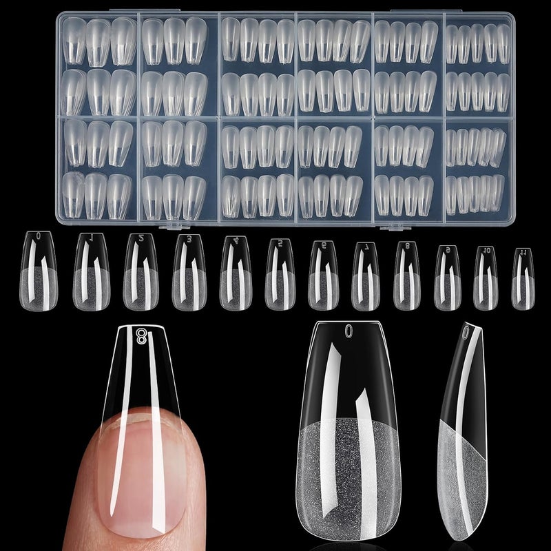 TOMICCA 504PCS Clear Medium Coffin Nail Tips Kit Coffin Shape False Nails with Numbered Box for Gel Polish Acrylic Extensions 10 Sizes PreBuffed for Salon Home DIY
