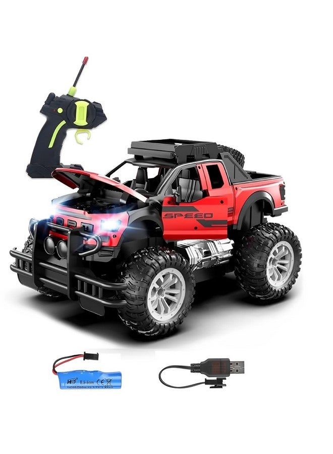 IndusBay® Big Wheel Rechargeable Remote Control Off Road Metal Diecast Car SUV All Terrain 4CH High Speed Rock Climber Toy Car with Working Headlight, Red - Image 1