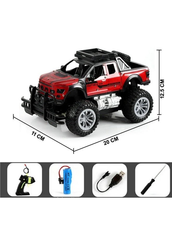 IndusBay® Big Wheel Rechargeable Remote Control Off Road Metal Diecast Car SUV All Terrain 4CH High Speed Rock Climber Toy Car with Working Headlight, Red - Image 2