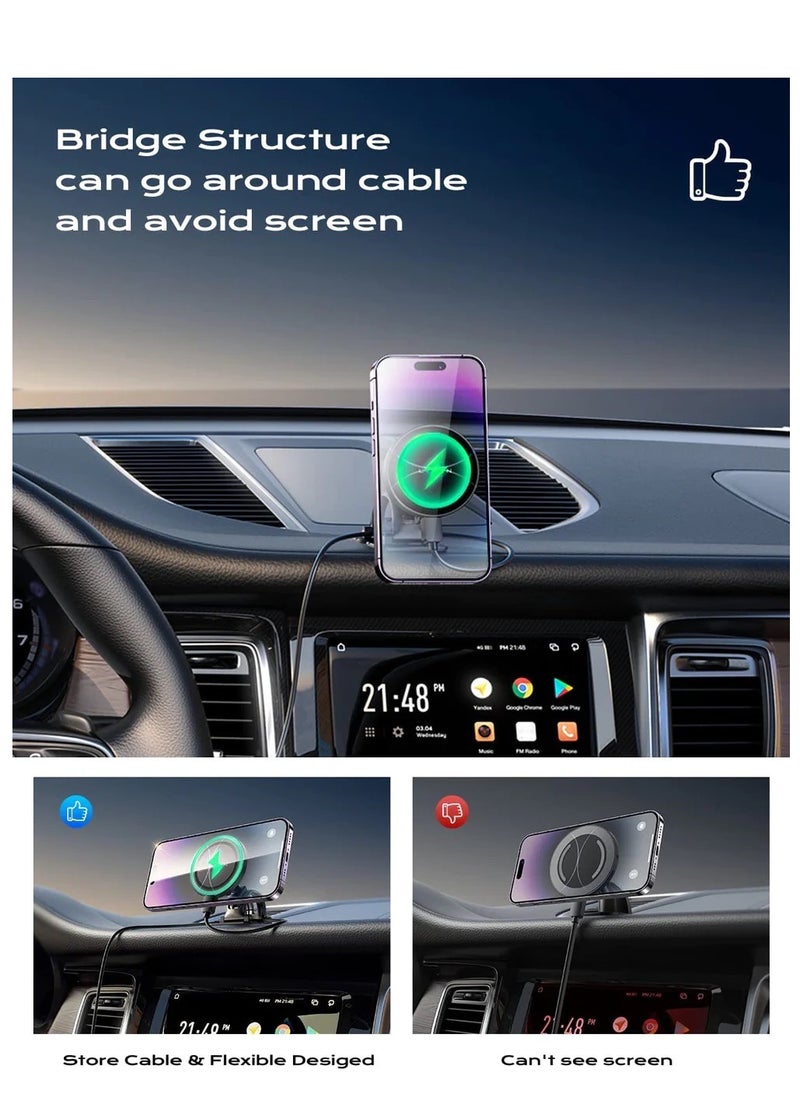 LISEN MagSafe Car Wireless Charging Mount for iPhone - Air Vent and Dashboard Holder in One Pack