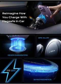 Lisen LISEN MagSafe Car Wireless Charging Mount for iPhone - Air Vent and Dashboard Holder in One Pack  - Image 5