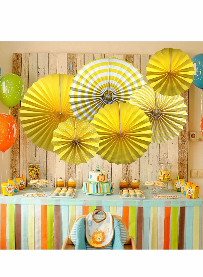 Excefore Party Hanging Paper Fans Set, Yellow Round Pattern Fan Garlands Decorations for Birthday Wedding Graduation Events Accessories, Set of 6 - Image 5