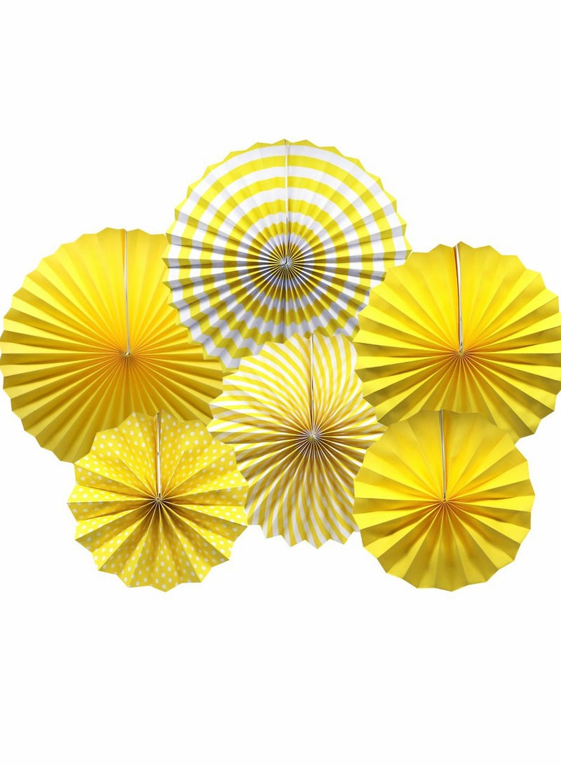 Excefore Party Hanging Paper Fans Set, Yellow Round Pattern Fan Garlands Decorations for Birthday Wedding Graduation Events Accessories, Set of 6 - Image 1