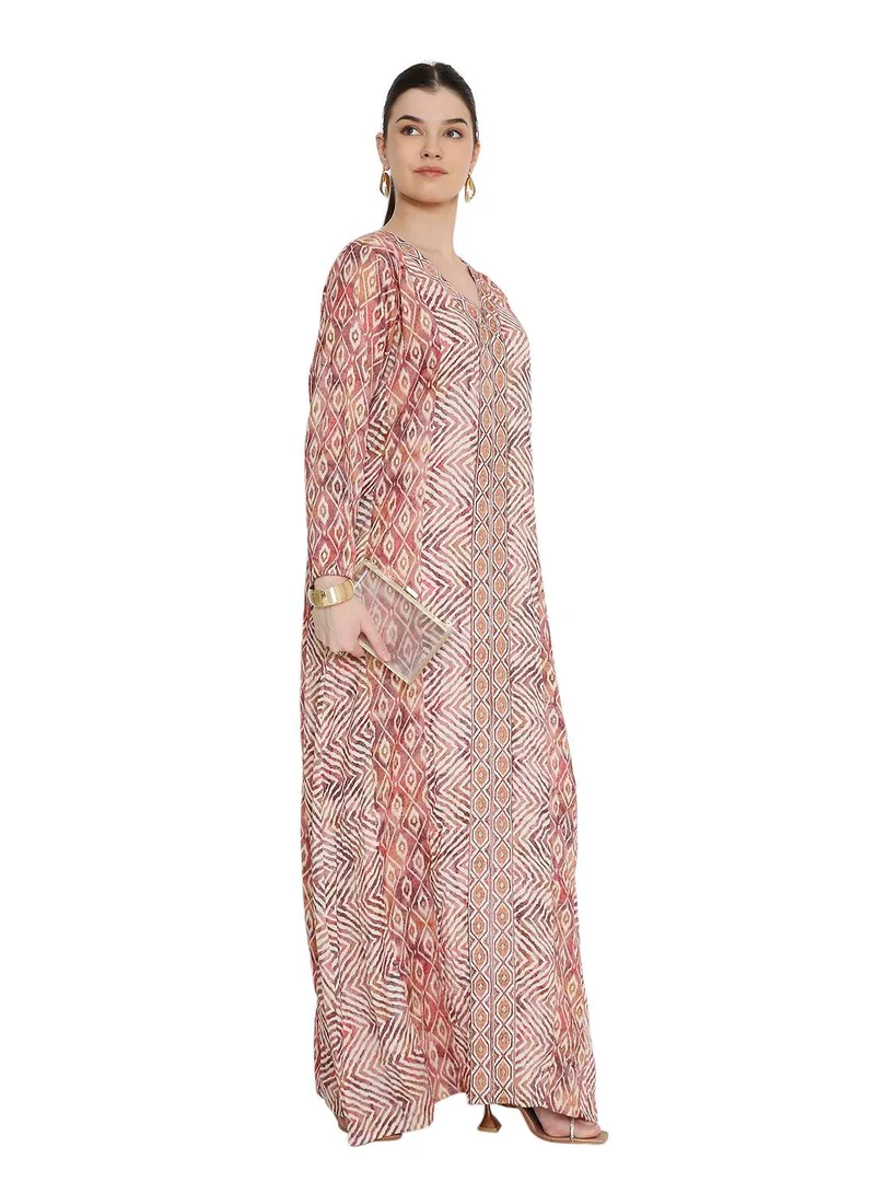 هانا آند سارا Zig-zag pattern long arabic kaftan jalabia dress