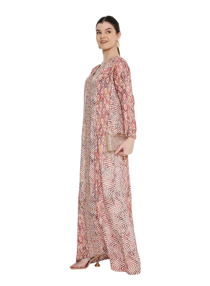 هانا آند سارا Zig-zag pattern long arabic kaftan jalabia dress