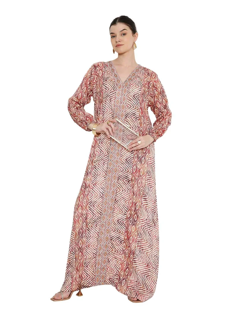 HANA & SARA Zig-zag pattern long arabic kaftan jalabia dress