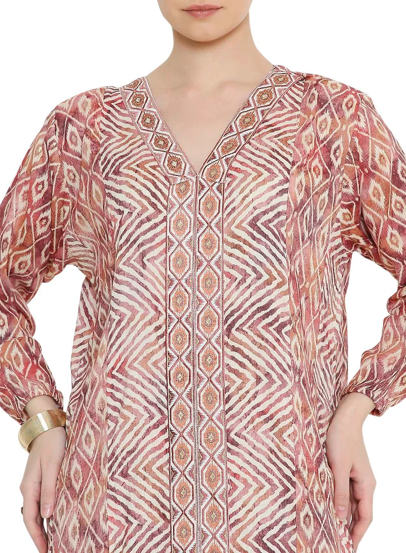 هانا آند سارا Zig-zag pattern long arabic kaftan jalabia dress