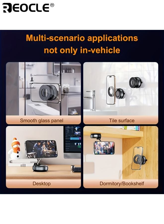 REOCLE Strong Vacuum Suction Phone Mount for Car Adjustable and Foldable Magnetic Holder 360° Rotation Durable Holder Suitable for Dashboard Bathroom Tiles Glass Surfaces - Image 5