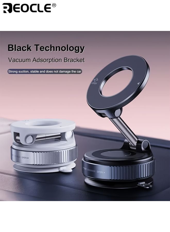 REOCLE Strong Vacuum Suction Phone Mount for Car Adjustable and Foldable Magnetic Holder 360° Rotation Durable Holder Suitable for Dashboard Bathroom Tiles Glass Surfaces - Image 1