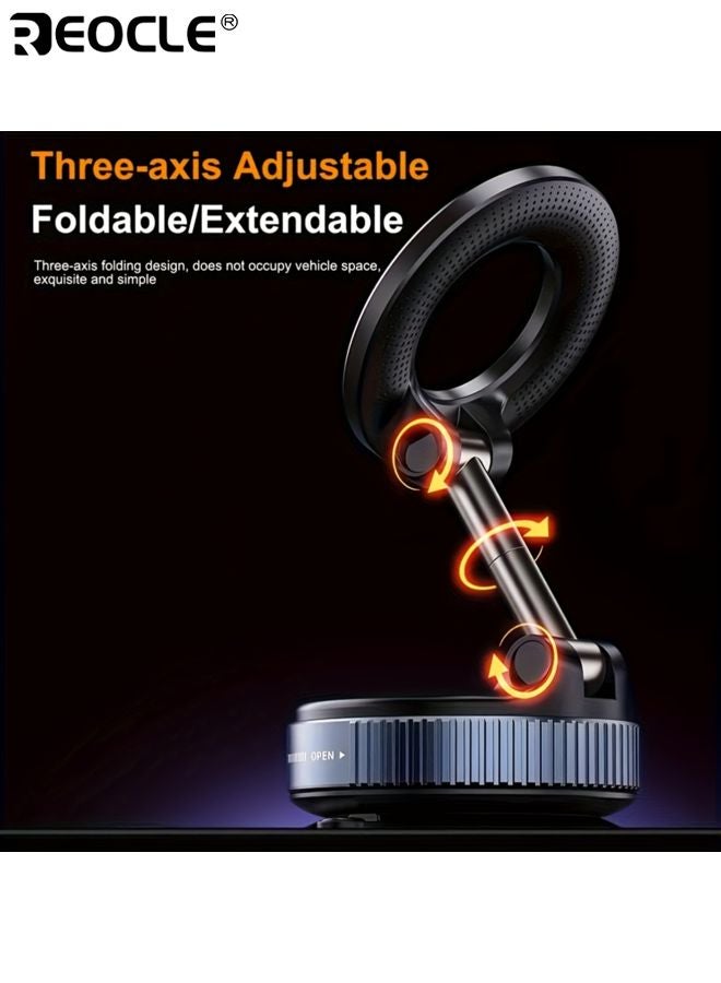 REOCLE Strong Vacuum Suction Phone Mount for Car Adjustable and Foldable Magnetic Holder 360° Rotation Durable Holder Suitable for Dashboard Bathroom Tiles Glass Surfaces - Image 3