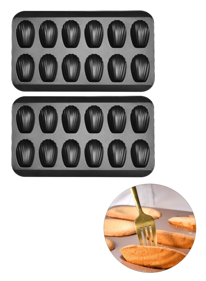 2 Pack 12-Cavity Madeleine Pan Nonstick Shell Shape Baking Mold for Baking - Image 1